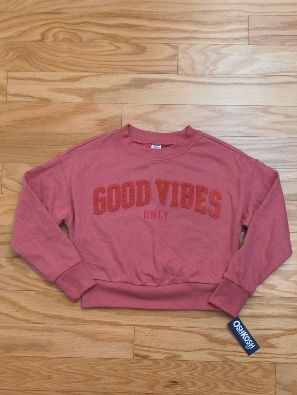 OshKosh B'gosh Muted Pink 'Good Vibes Only' Cropped Sweatshirt Size 10 NWT